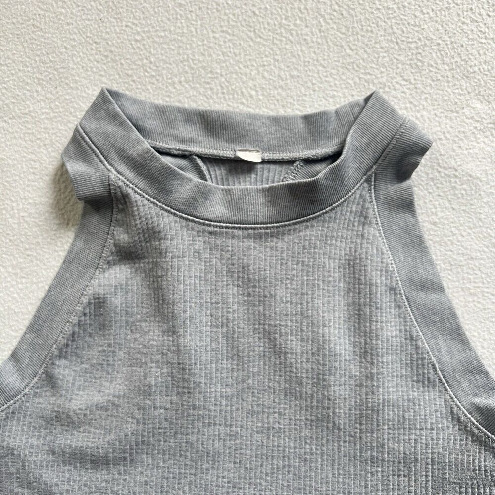 Athleta Women Solid Gray High Neck Ribbed Renew Seamless Racerback Tank Top XS - Picture 5 of 7